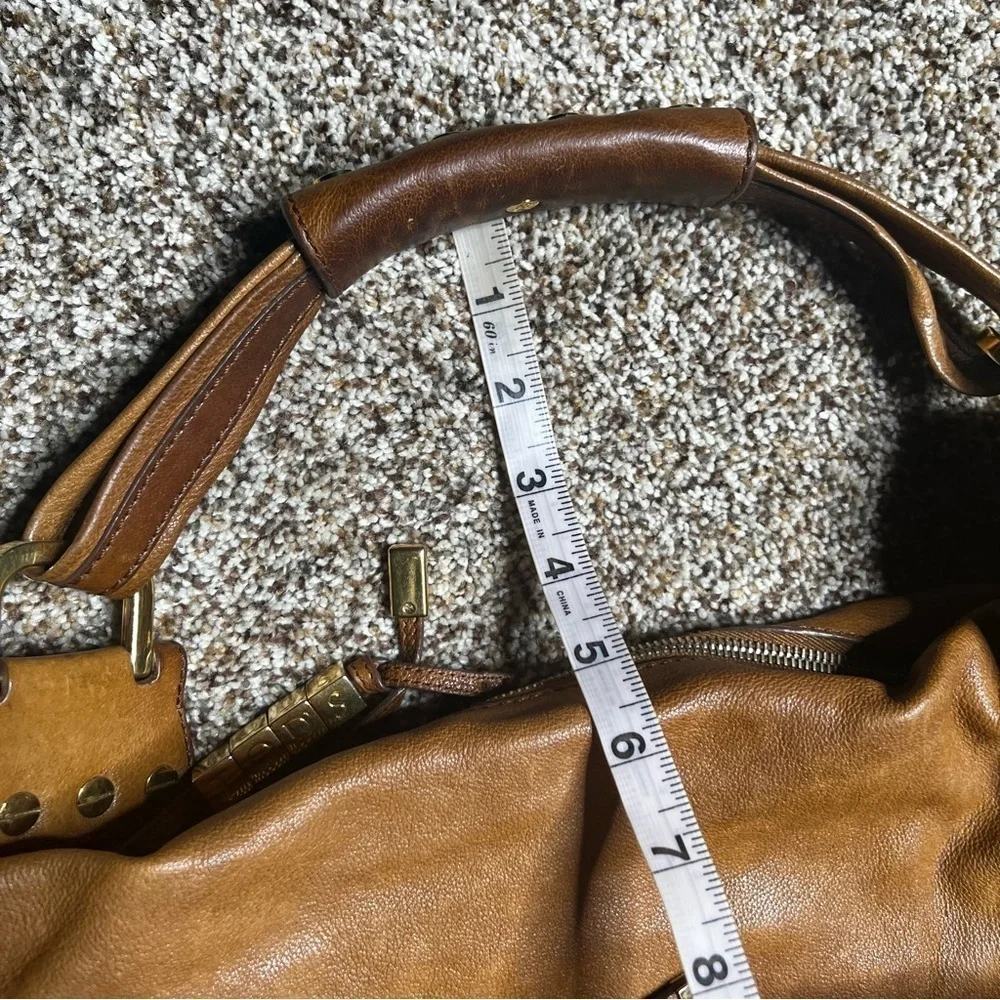 TODS Cognac Brown Hobo Leather Slouch Bag Zip Top Womens